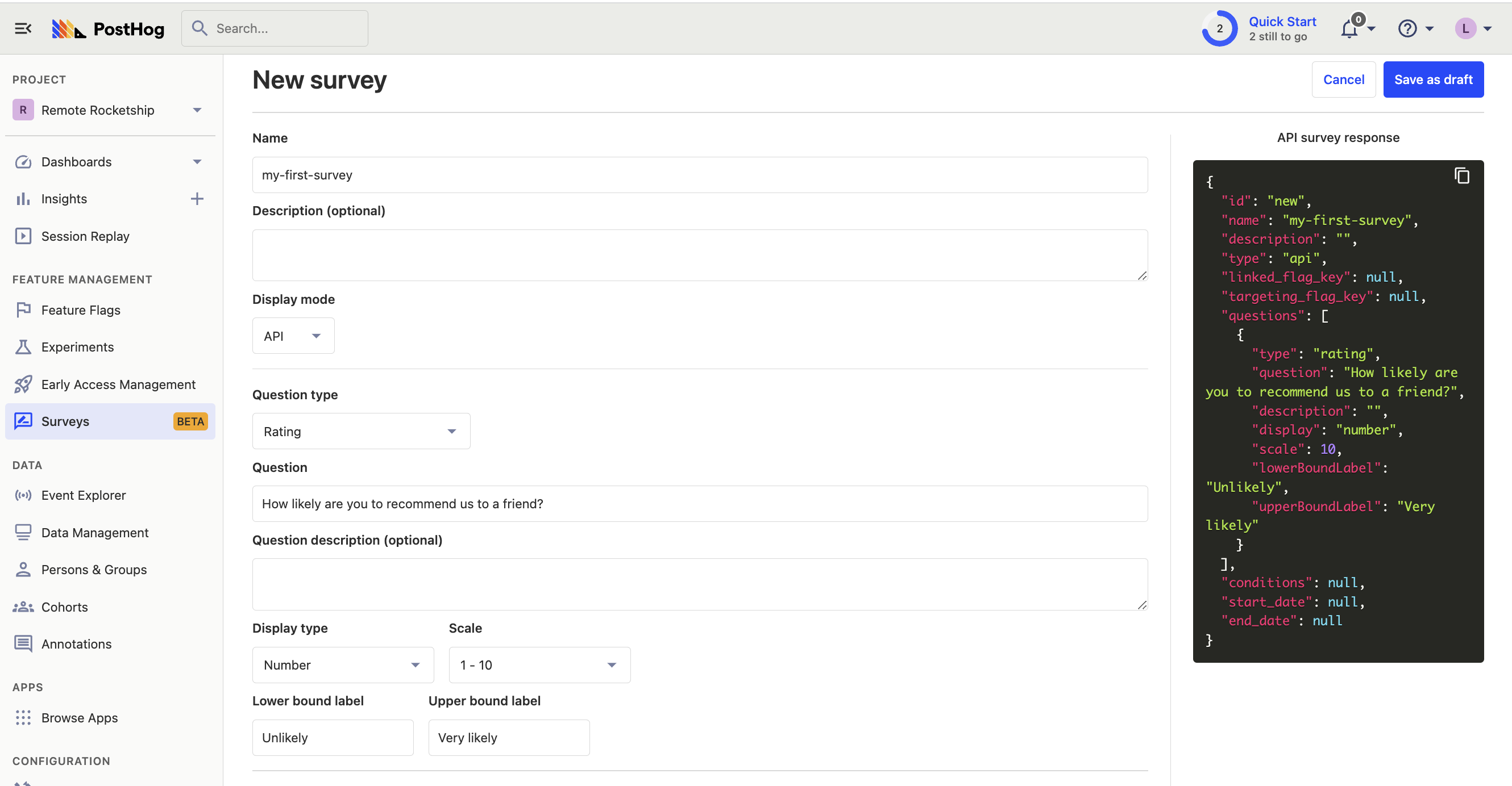 Custom survey set up